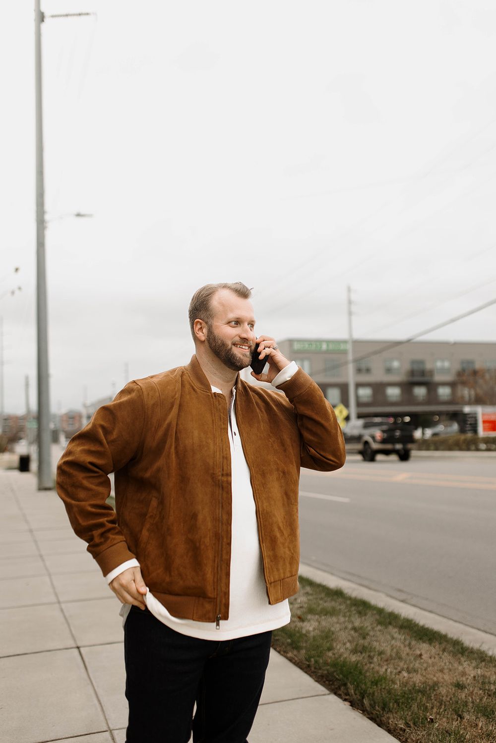 Trevor Barber on a call outdoors